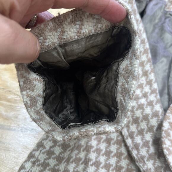 Banana Republic Houndstooth Wool Cropped Coat Jacket Beige Size 12 Classic Y2K - Picture 7 of 14